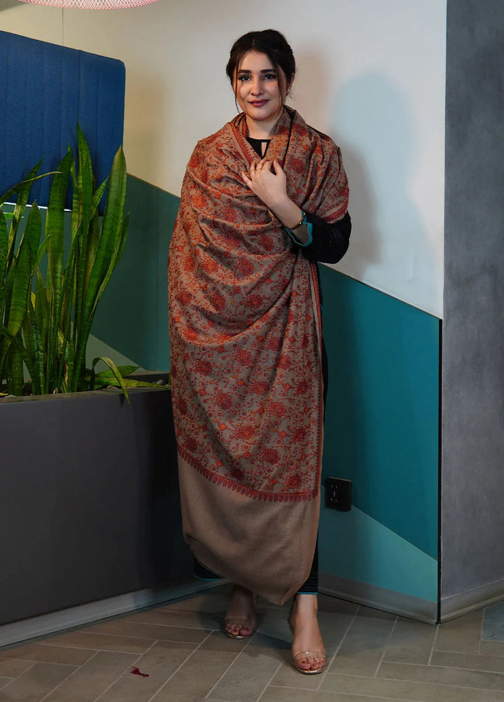 Sanaulla Exclusive Range Pashmina Shawl KPS D-34 Dark Brown - Winter Collection