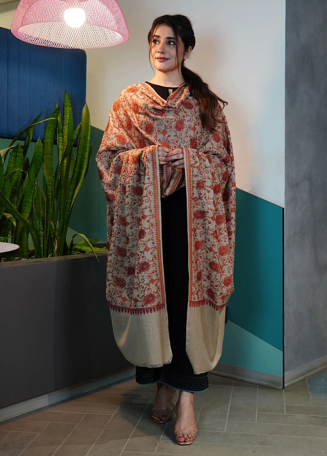 Sanaulla Exclusive Range Pashmina Shawl KPS D-34 Light Brown - Winter Collection