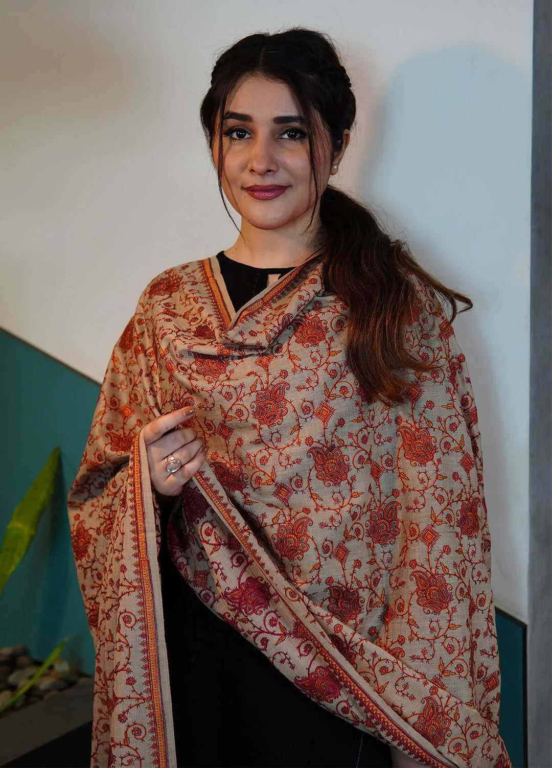 Sanaulla Exclusive Range Pashmina Shawl KPS D-34 Light Brown - Winter Collection