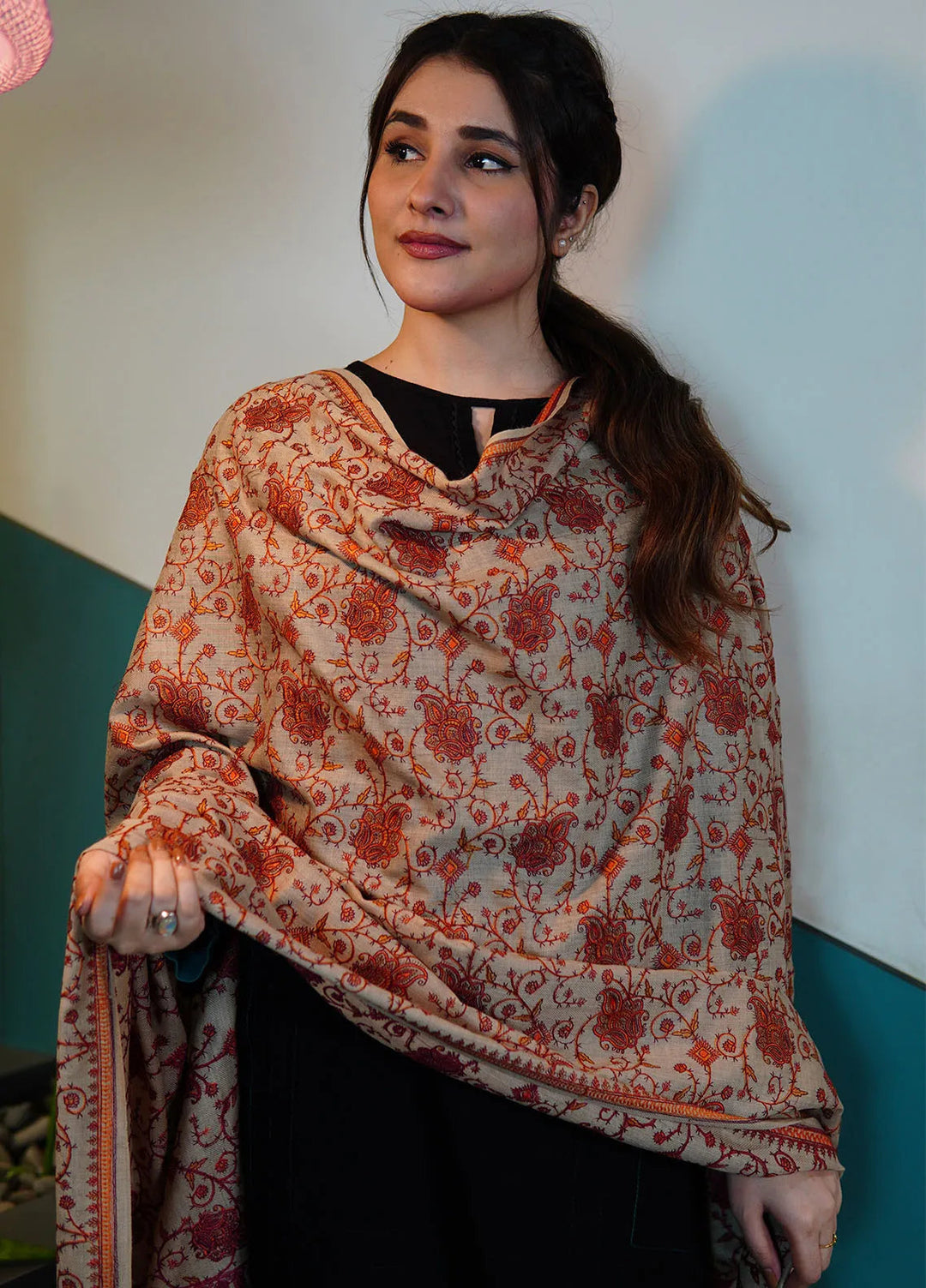 Sanaulla Exclusive Range Pashmina Shawl KPS D-34 Light Brown - Winter Collection