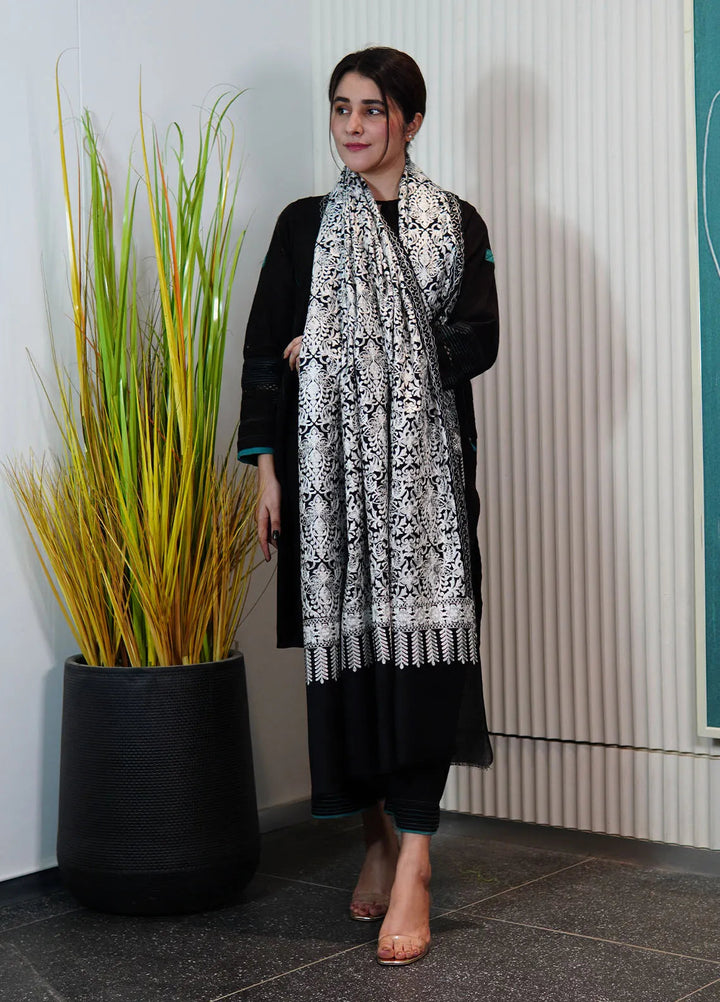 Sanaulla Exclusive Range Pashmina Shawl KPS D-35 Black 1 - Winter Collection