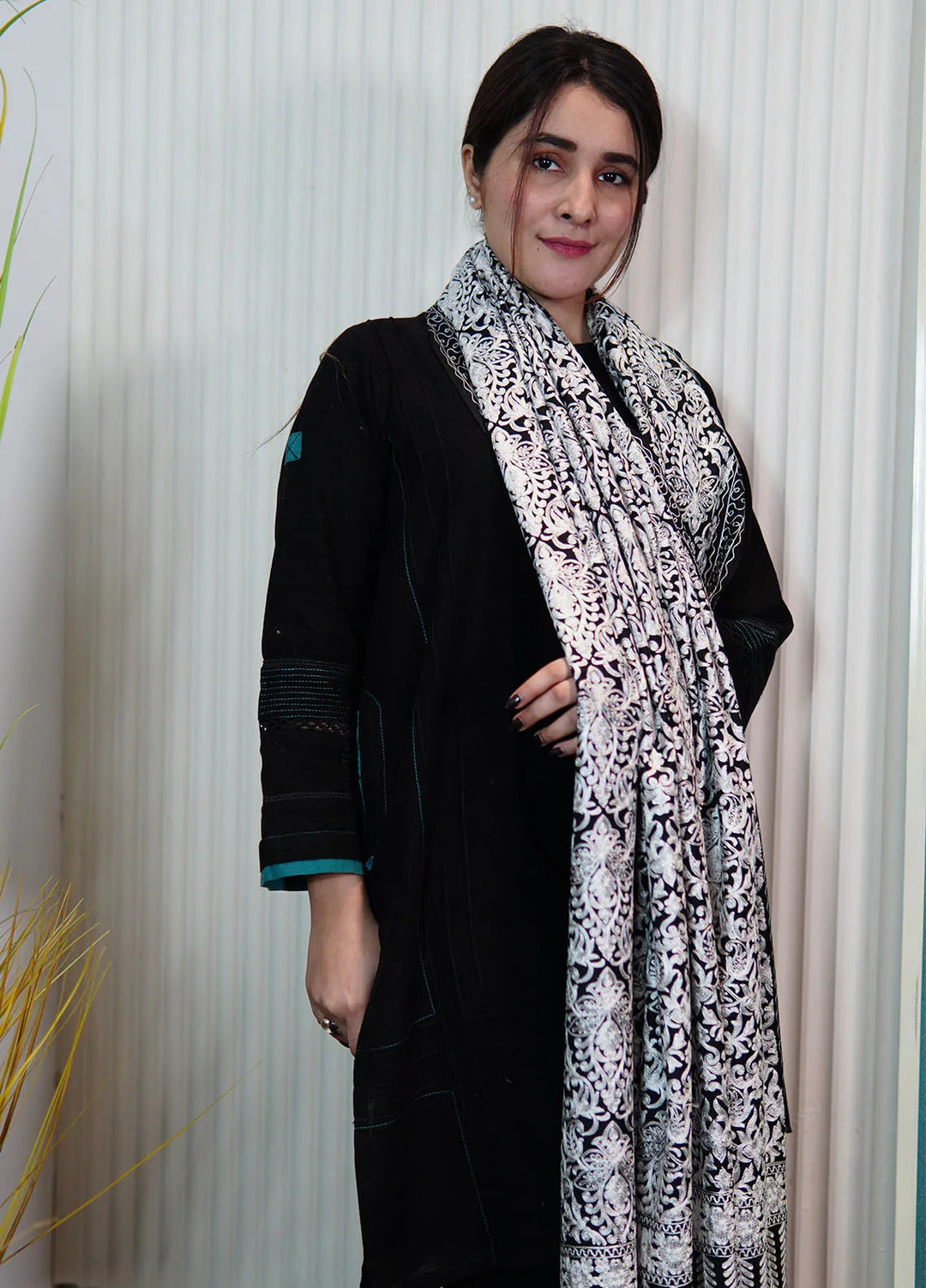 Sanaulla Exclusive Range Pashmina Shawl KPS D-35 Black 1 - Winter Collection
