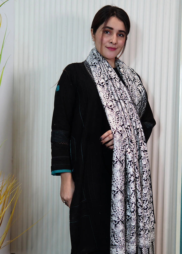 Sanaulla Exclusive Range Pashmina Shawl KPS D-35 Black 1 - Winter Collection