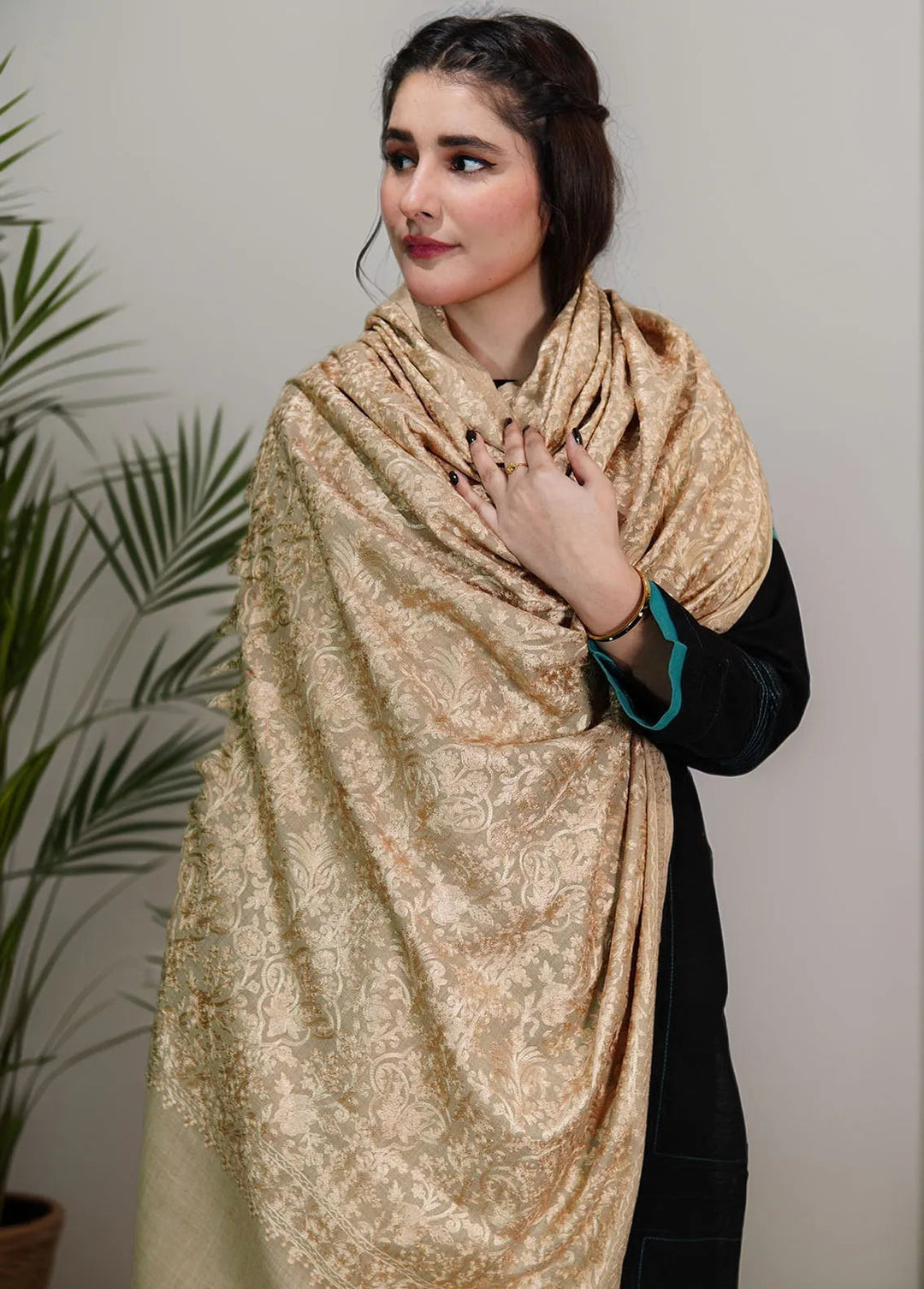 Sanaulla Exclusive Range Pashmina Shawl KPS D-35 Brown 1 - Winter Collection