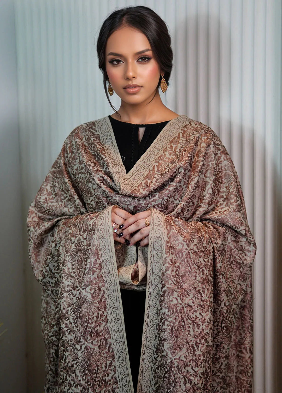 Sanaulla Exclusive Range Pashmina Shawl KPS D-35 Fawn 1 - Winter Collection