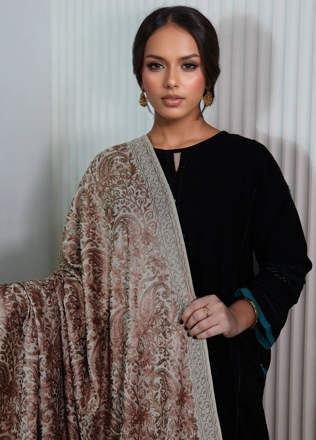 Sanaulla Exclusive Range Pashmina Shawl KPS D-35 Fawn - Winter Collection