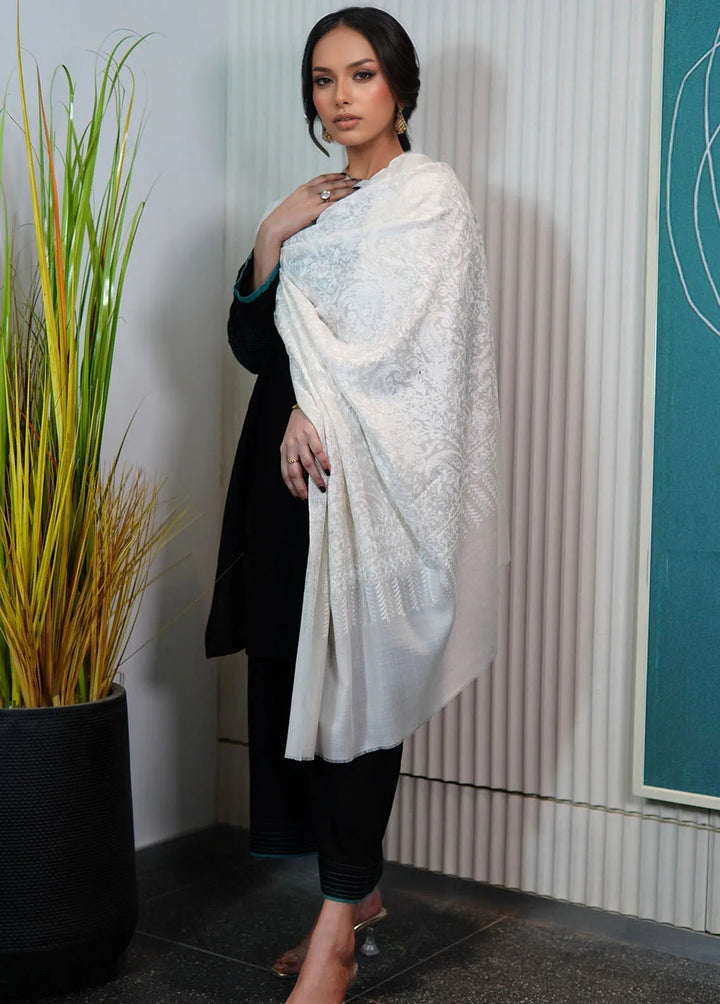 Sanaulla Exclusive Range Pashmina Shawl KPS D-35 Off White - Winter Collection