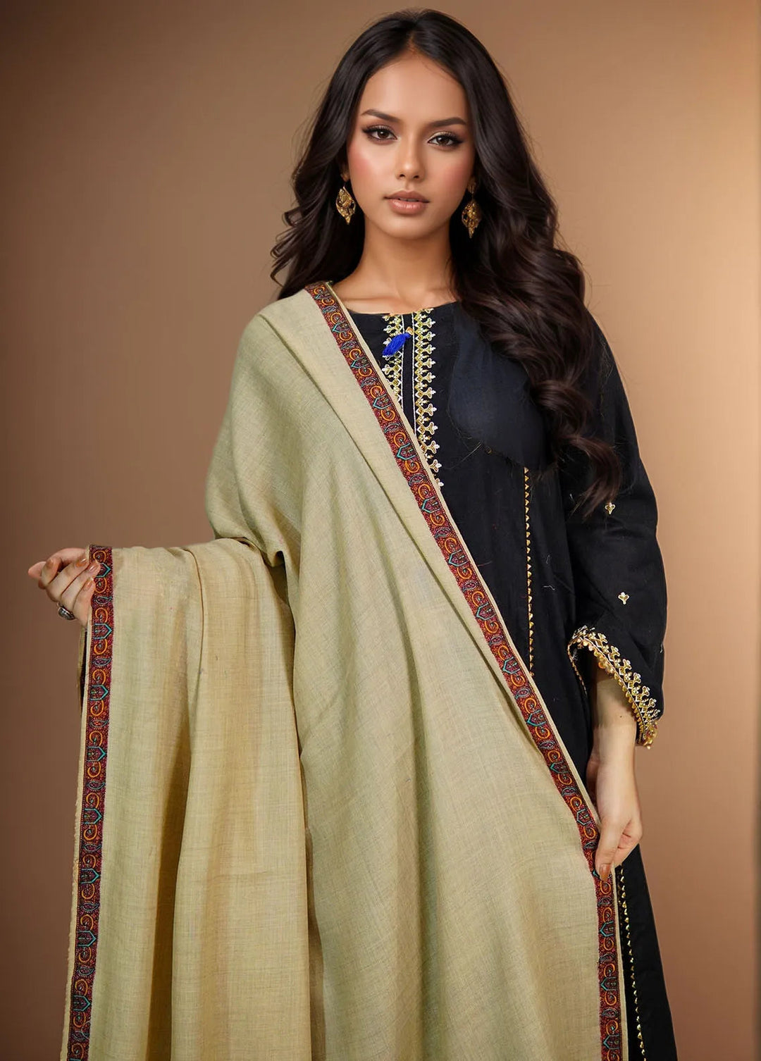 Sanaulla Exclusive Range Pashmina Shawl KPS D-36 Light Brown 3 - Winter Collection