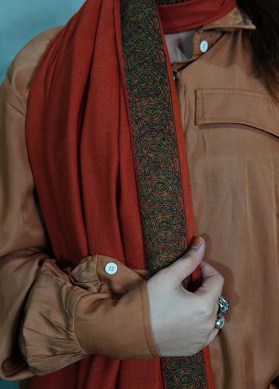 Sanaulla Exclusive Range Pashmina Shawl KPS D-37 Orange 2 - Winter Collection