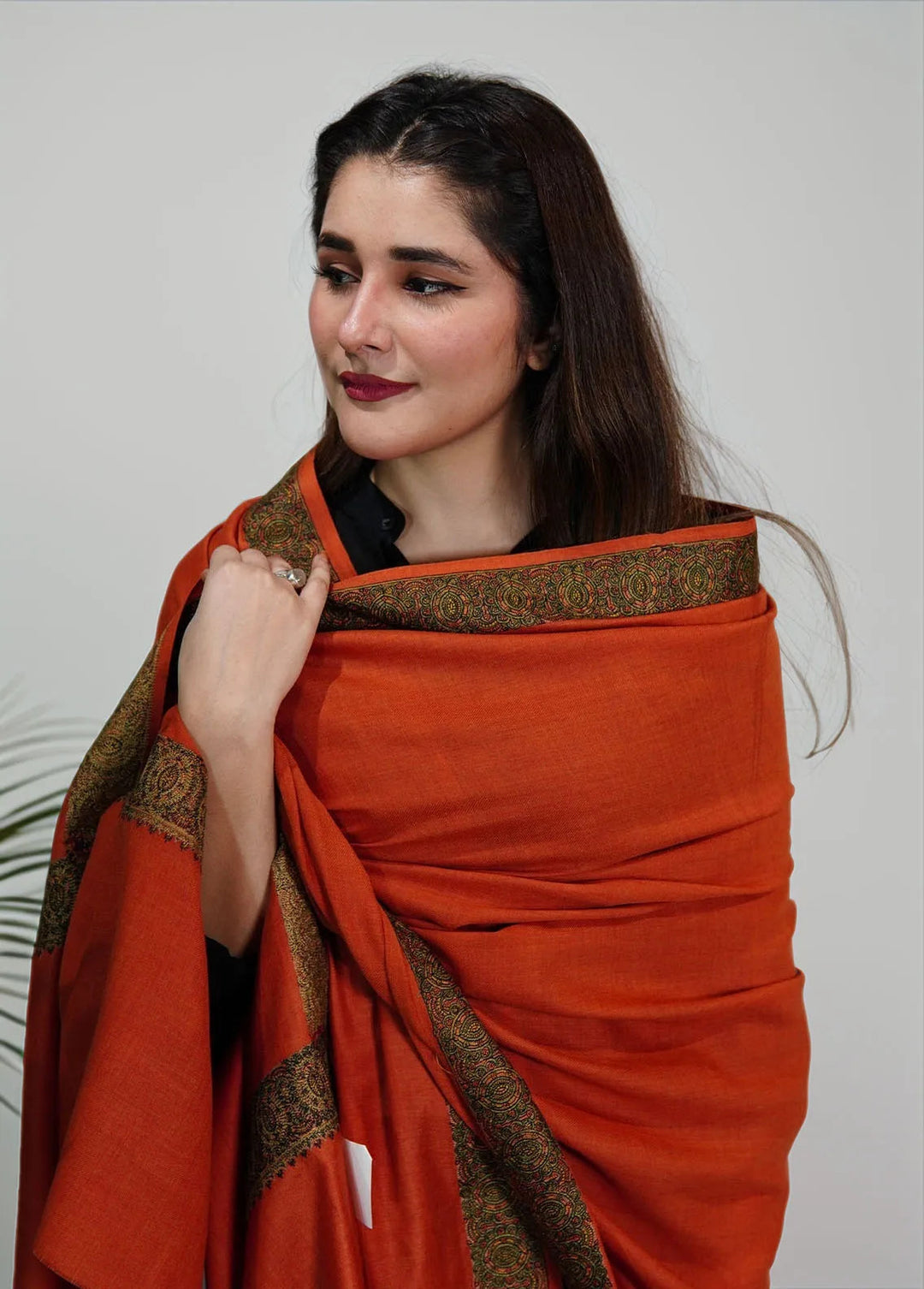 Sanaulla Exclusive Range Pashmina Shawl KPS D-37 Orange - Winter Collection