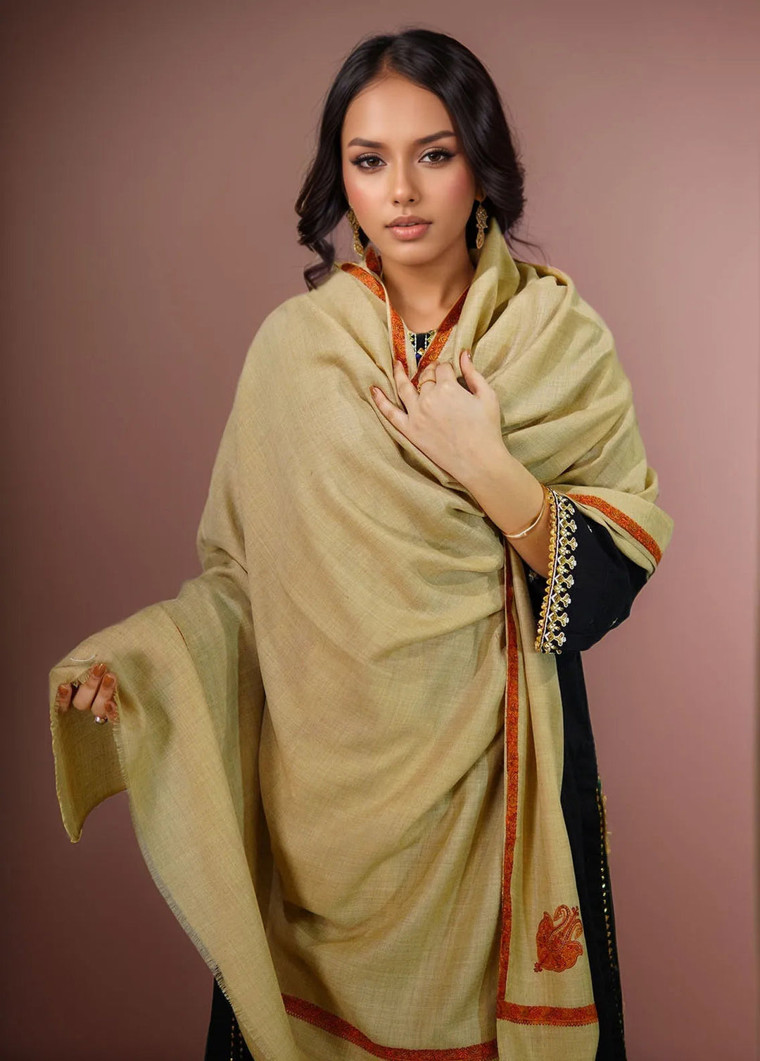 Sanaulla Exclusive Range Pashmina Shawl KPS D-38 Brown 1 - Winter Collection