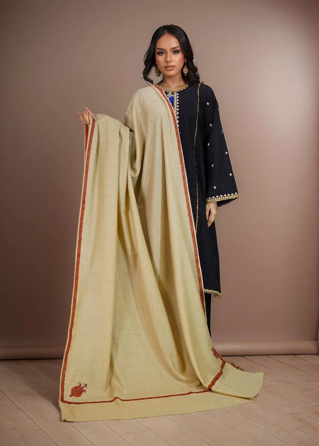 Sanaulla Exclusive Range Pashmina Shawl KPS D-38 Brown 4 - Winter Collection