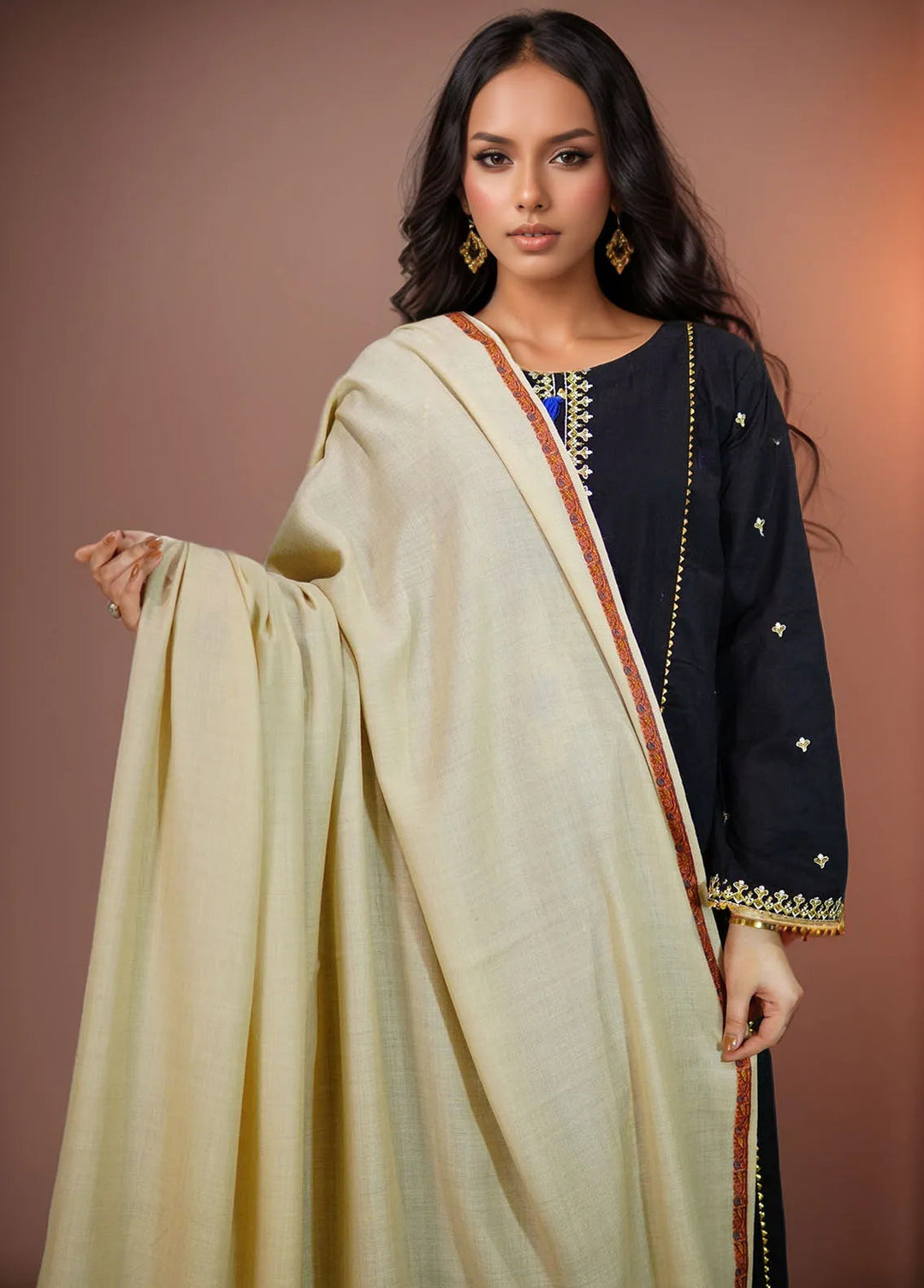 Sanaulla Exclusive Range Pashmina Shawl KPS D-38 Cream 4 - Winter Collection