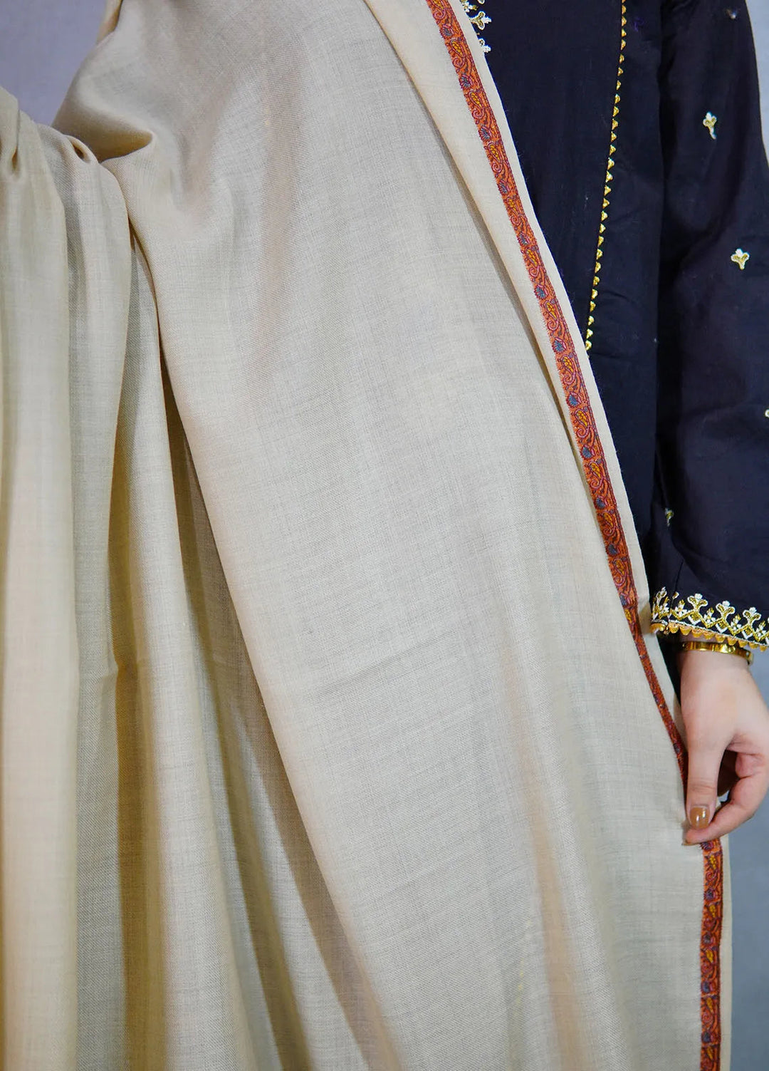 Sanaulla Exclusive Range Pashmina Shawl KPS D-38 Cream 4 - Winter Collection