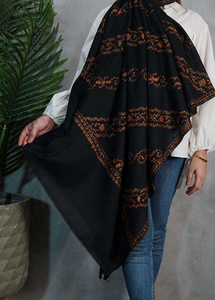 Sanaulla Exclusive Range Pashmina Shawl KPS D-39 Black - Winter Collection