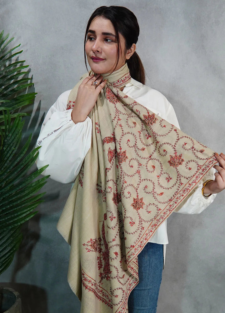 Sanaulla Exclusive Range Pashmina Shawl KPS D-39 Cream - Winter Collection