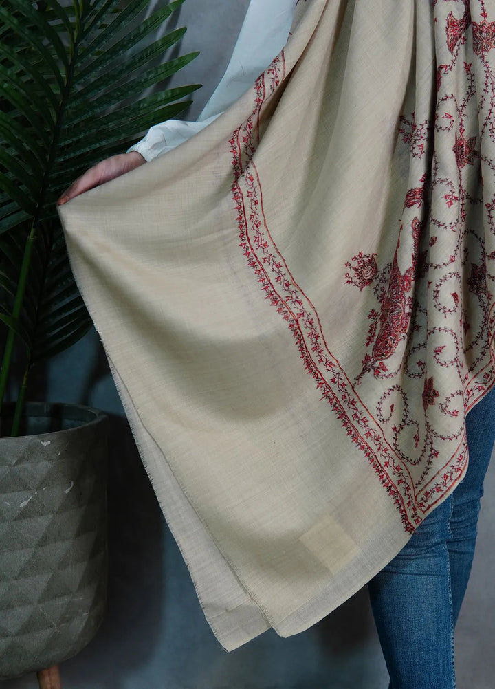 Sanaulla Exclusive Range Pashmina Shawl KPS D-39 Cream - Winter Collection