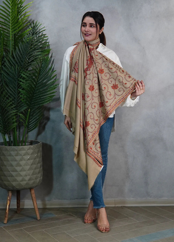 Sanaulla Exclusive Range Pashmina Shawl KPS D-39 Light Brown - Winter Collection