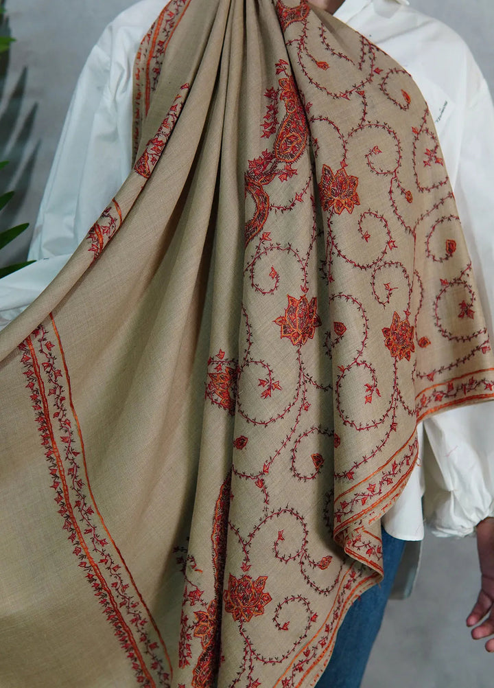 Sanaulla Exclusive Range Pashmina Shawl KPS D-39 Light Brown - Winter Collection