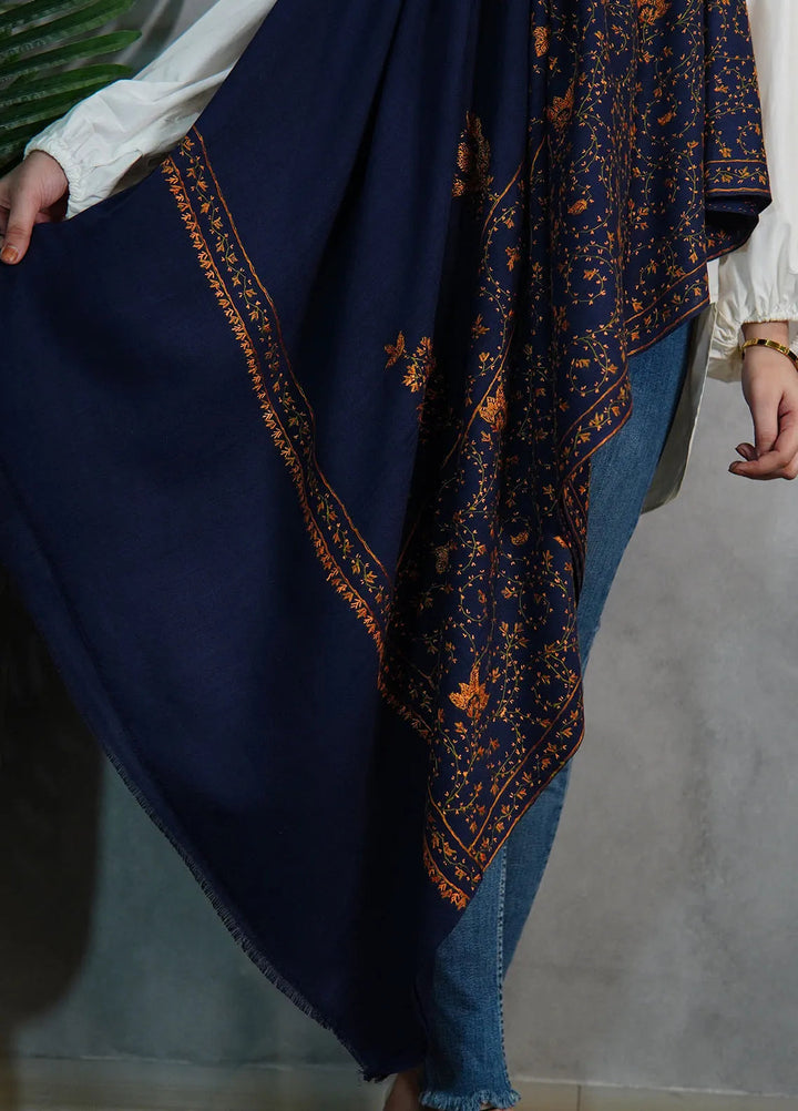 Sanaulla Exclusive Range Pashmina Shawl KPS D-39 Navy Blue 1 - Winter Collection
