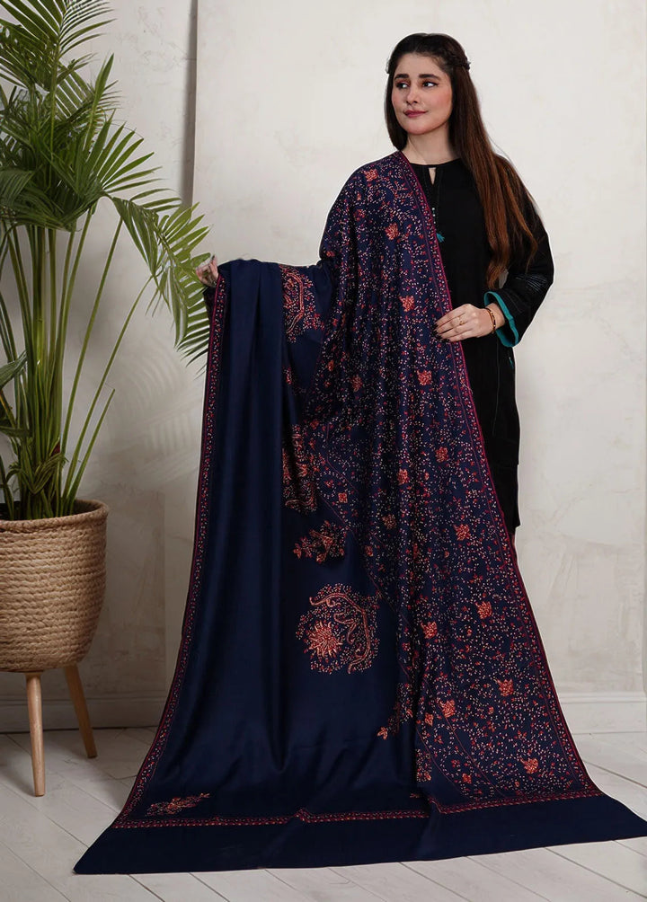 Sanaulla Exclusive Range Pashmina Shawl KPS D-39 Navy Blue - Winter Collection