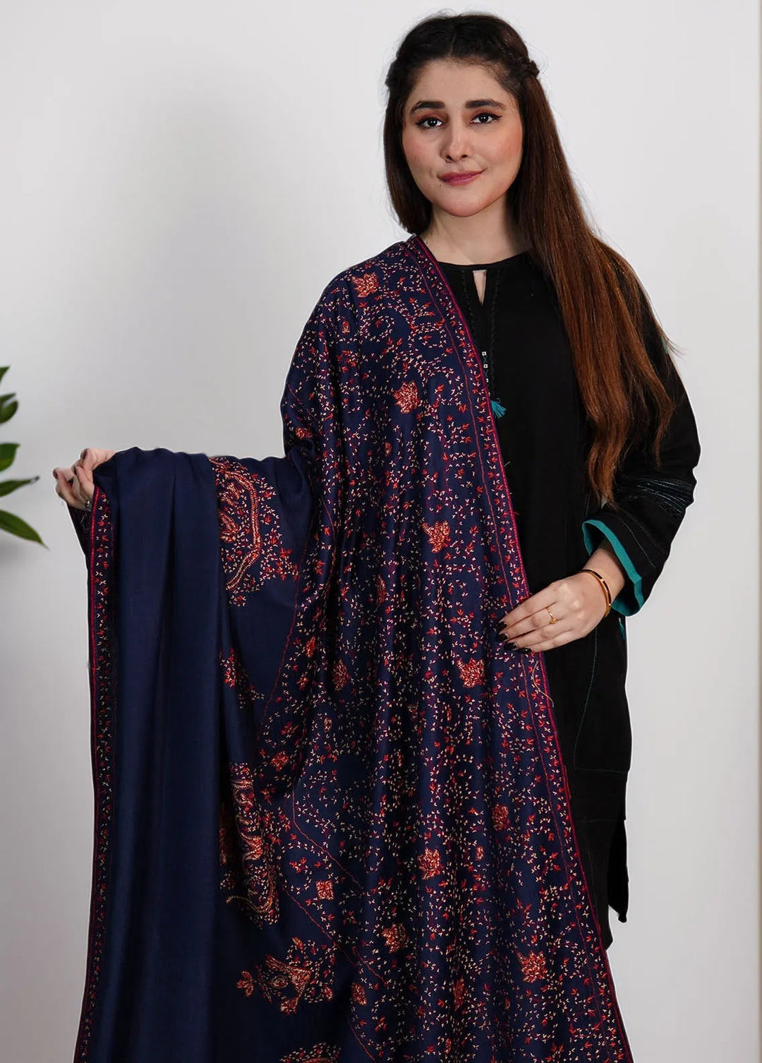 Sanaulla Exclusive Range Pashmina Shawl KPS D-39 Navy Blue - Winter Collection