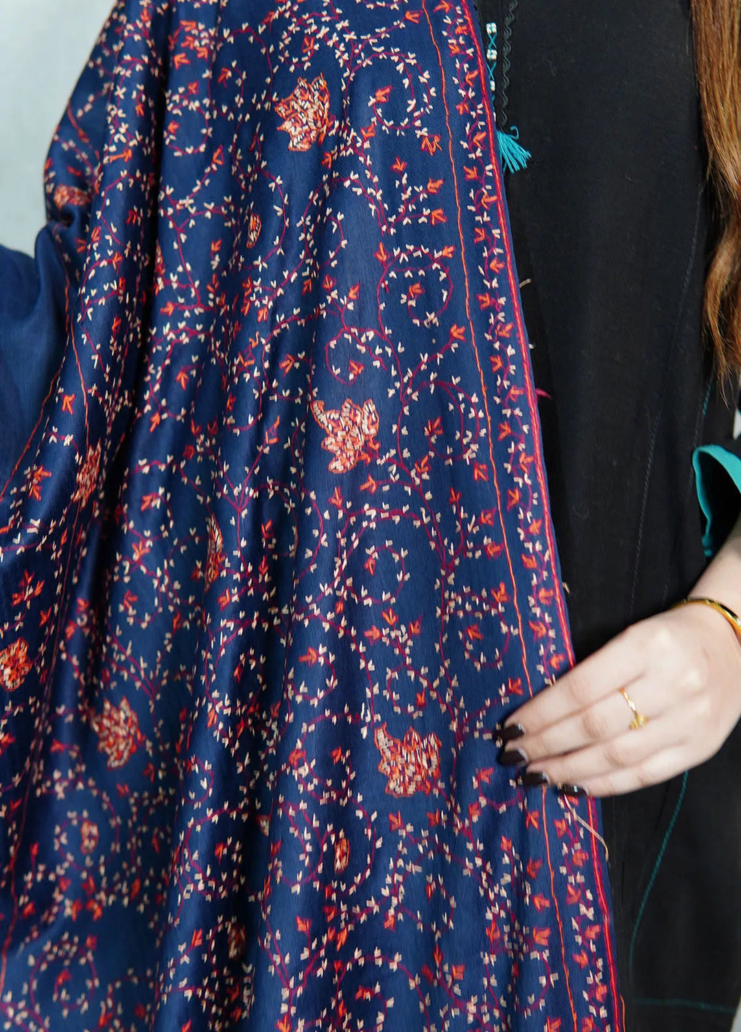 Sanaulla Exclusive Range Pashmina Shawl KPS D-39 Navy Blue - Winter Collection