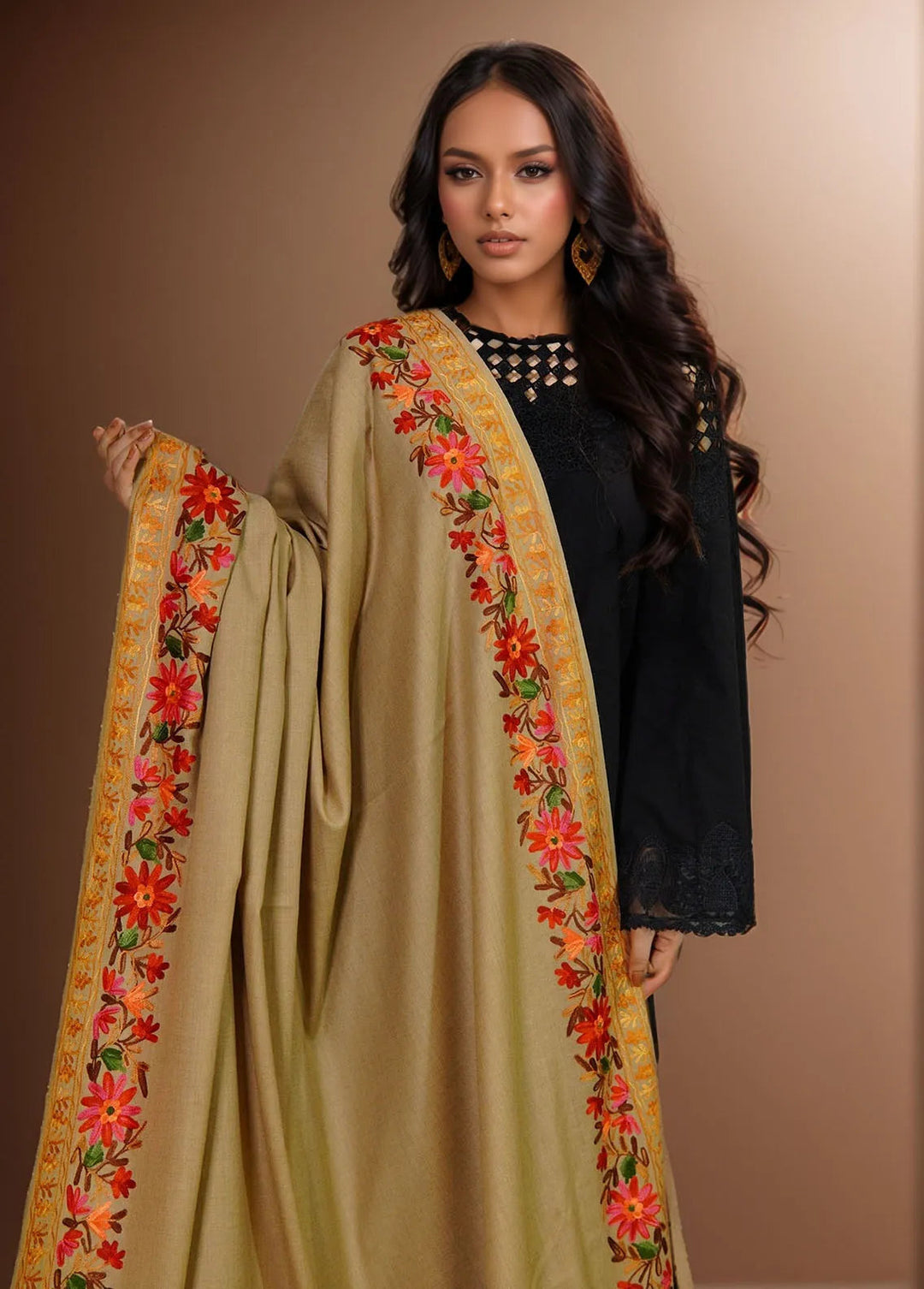 Sanaulla Exclusive Range Pashmina Shawl KPS D-4 Brown 1 - Winter Collection