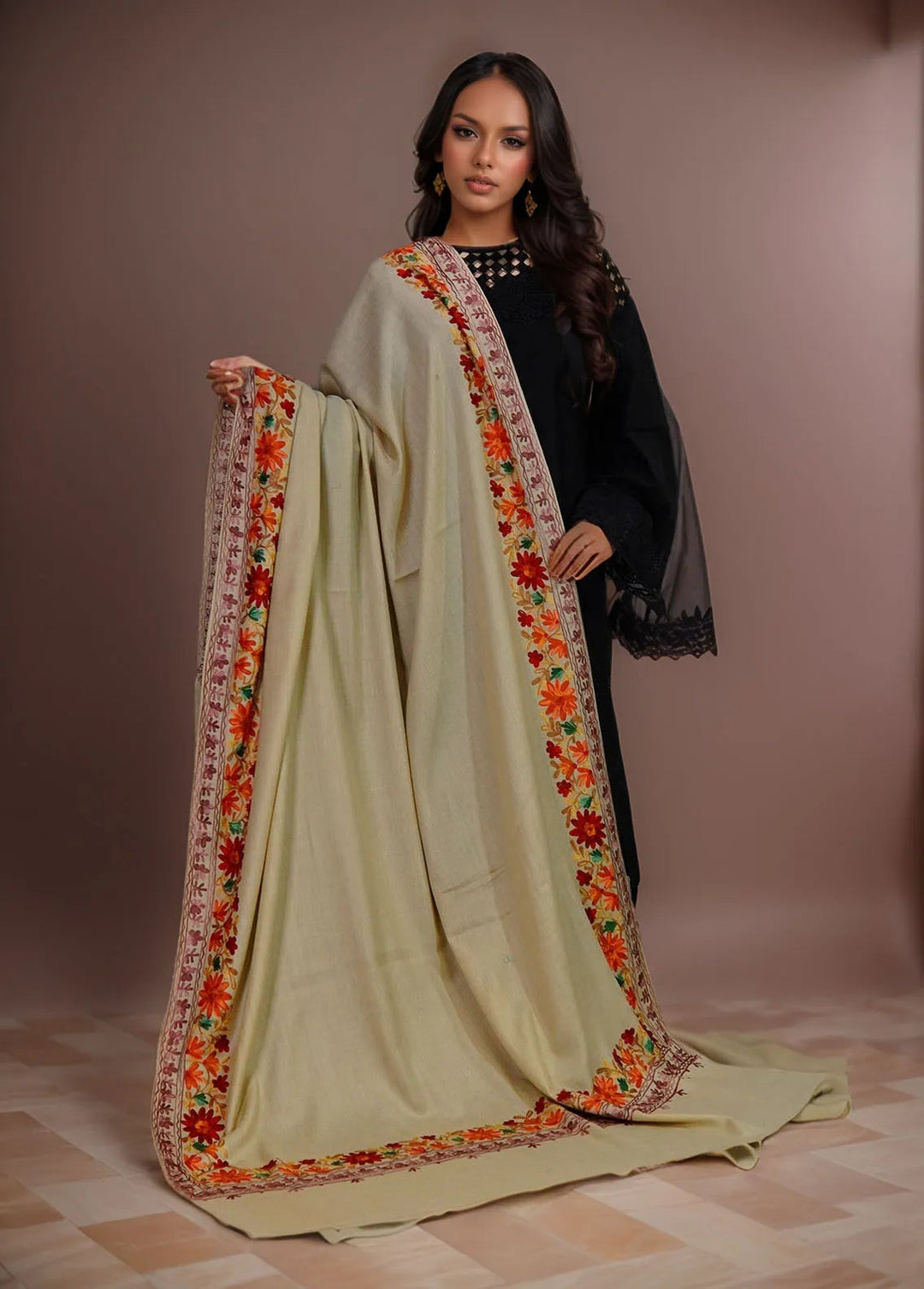 Sanaulla Exclusive Range Pashmina Shawl KPS D-4 Fawn 1 - Winter Collection