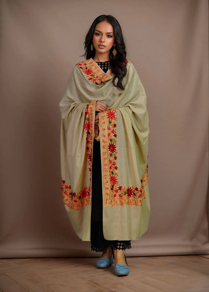 Sanaulla Exclusive Range Pashmina Shawl KPS D-4 Fawn - Winter Collection