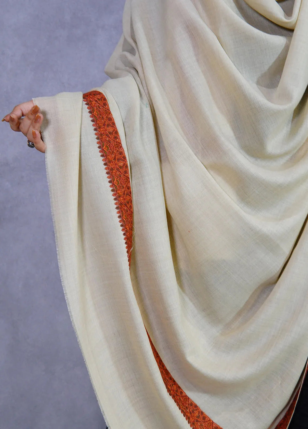 Sanaulla Exclusive Range Pashmina Shawl KPS D-41 Cream - Winter Collection