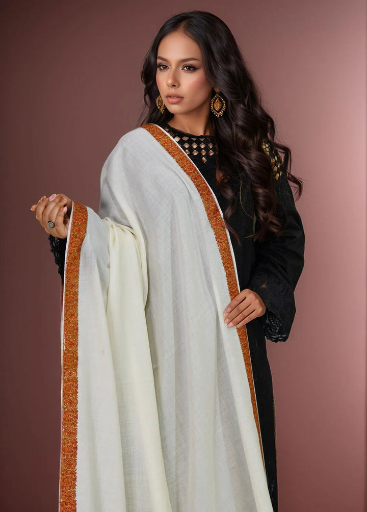 Sanaulla Exclusive Range Pashmina Shawl KPS D-41 White - Winter Collection