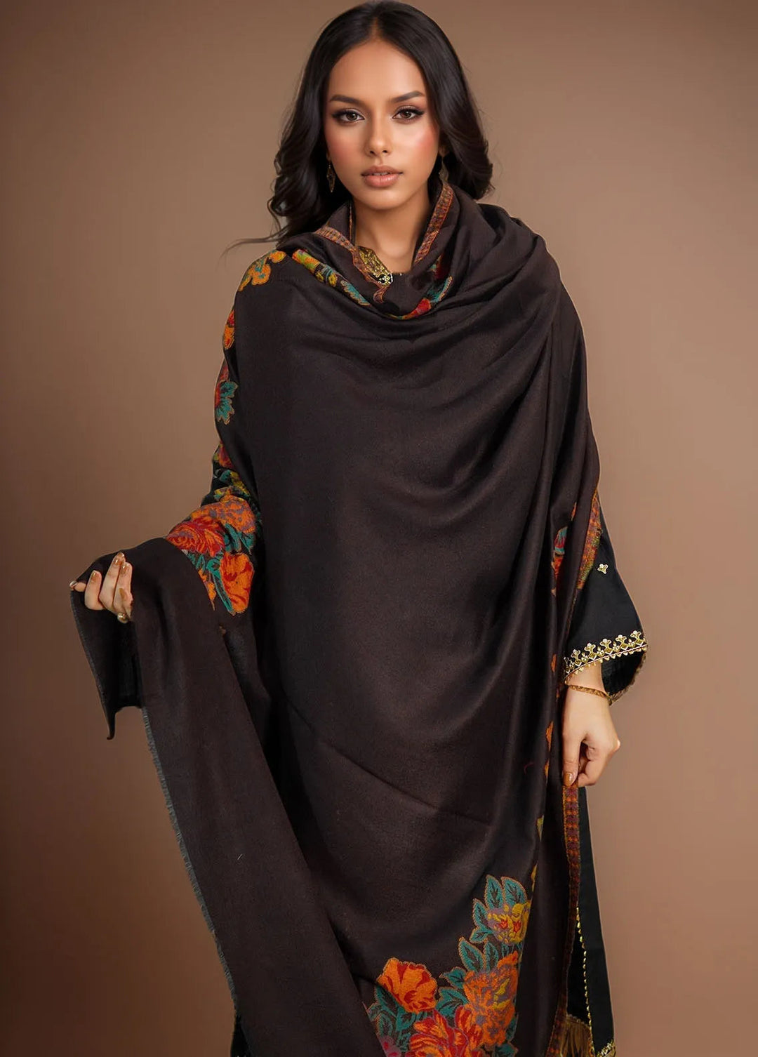 Sanaulla Exclusive Range Pashmina Shawl KPS D-42 Black 2 - Winter Collection