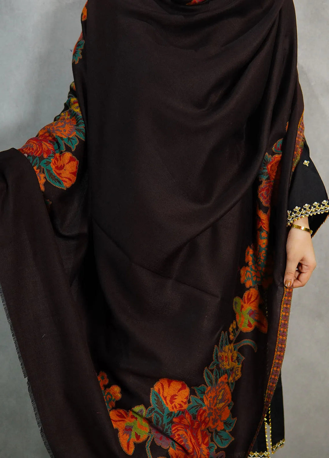 Sanaulla Exclusive Range Pashmina Shawl KPS D-42 Black 2 - Winter Collection