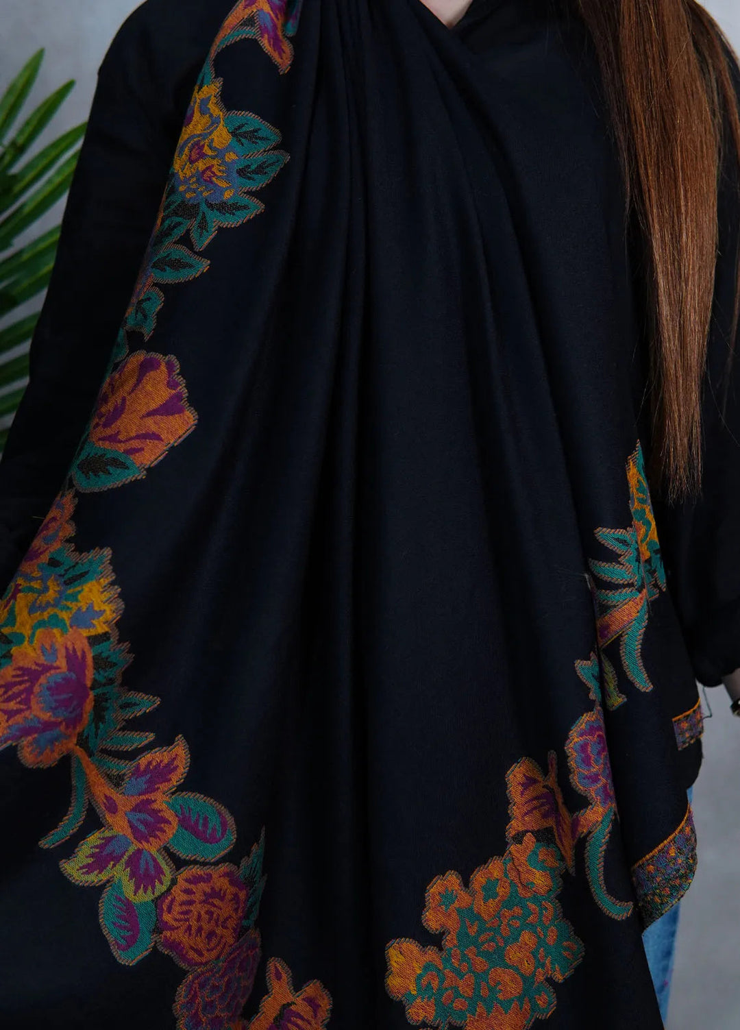 Sanaulla Exclusive Range Pashmina Shawl KPS D-42 Black - Winter Collection