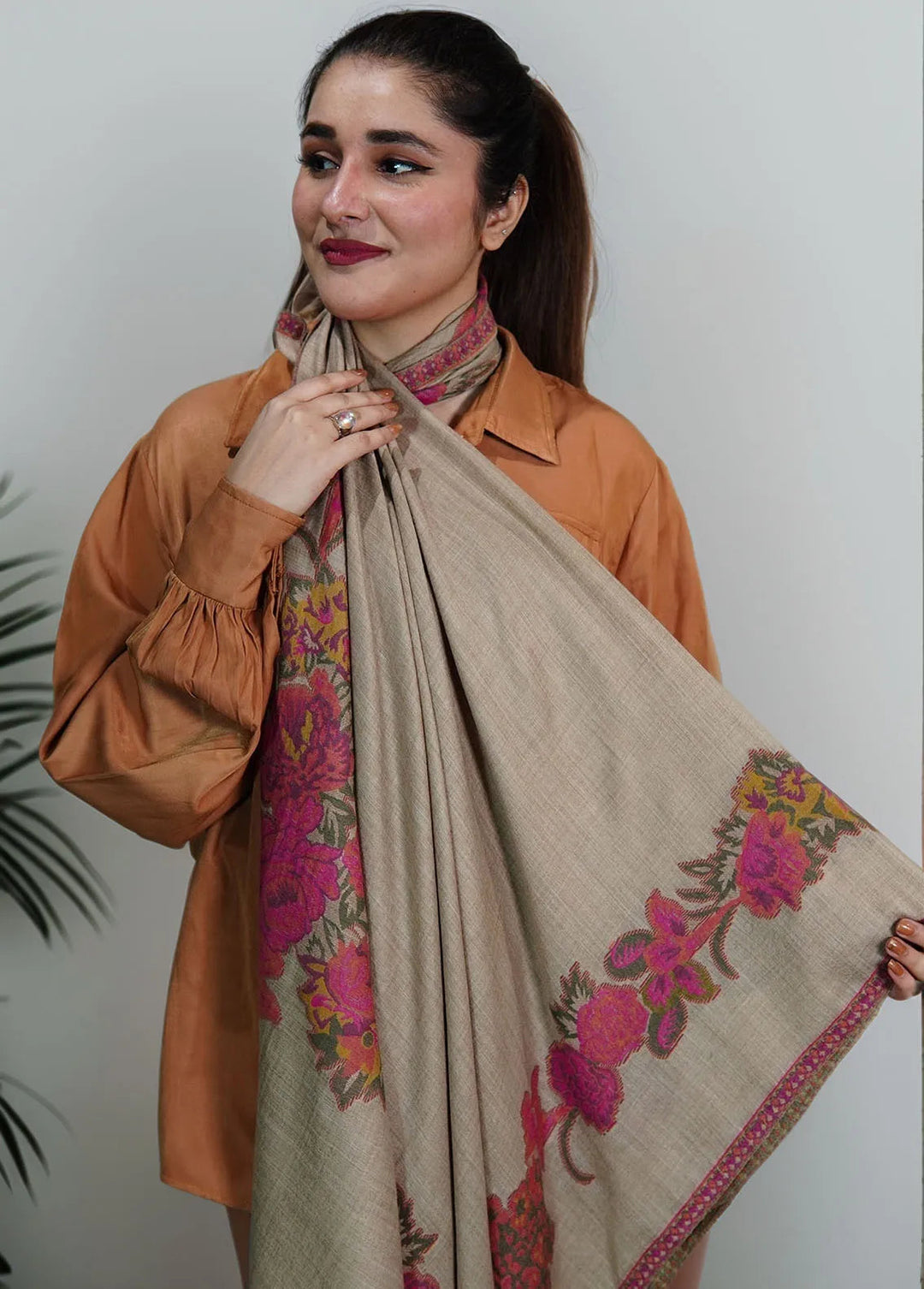 Sanaulla Exclusive Range Pashmina Shawl KPS D-42 Brown - Winter Collection