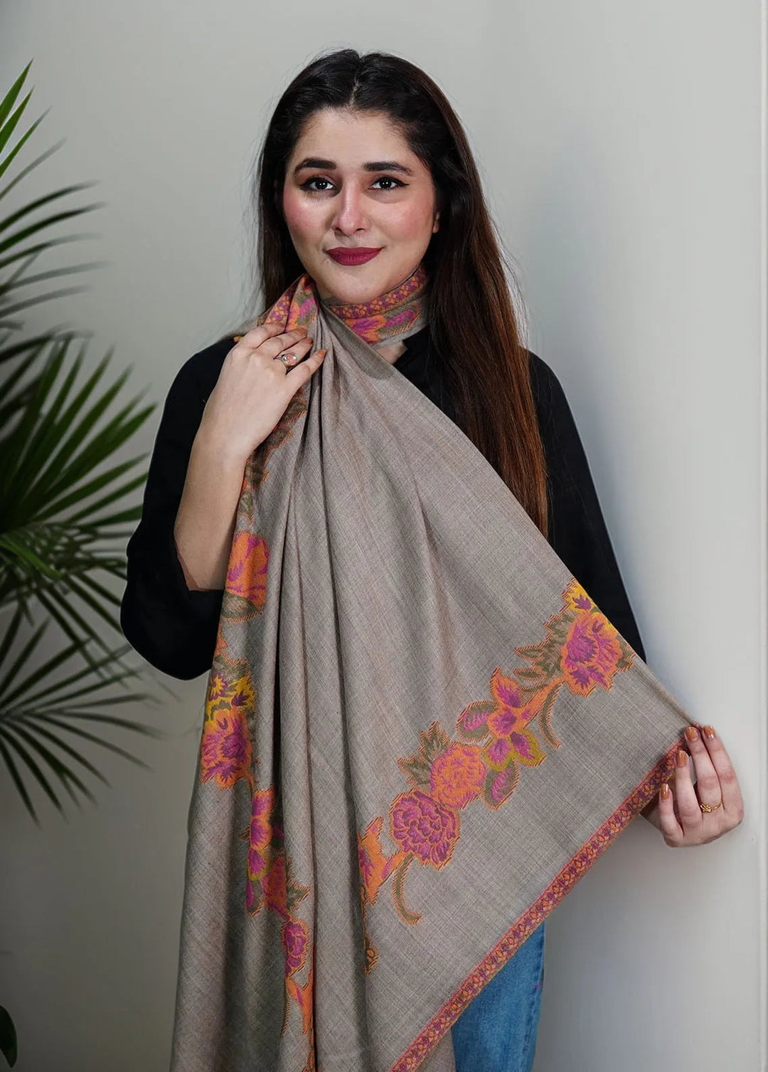 Sanaulla Exclusive Range Pashmina Shawl KPS D-42 Dark Brown 2 - Winter Collection