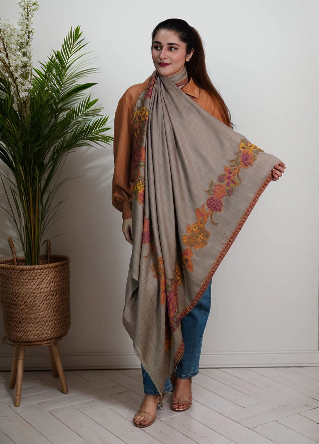 Sanaulla Exclusive Range Pashmina Shawl KPS D-42 Dark Brown 3 - Winter Collection