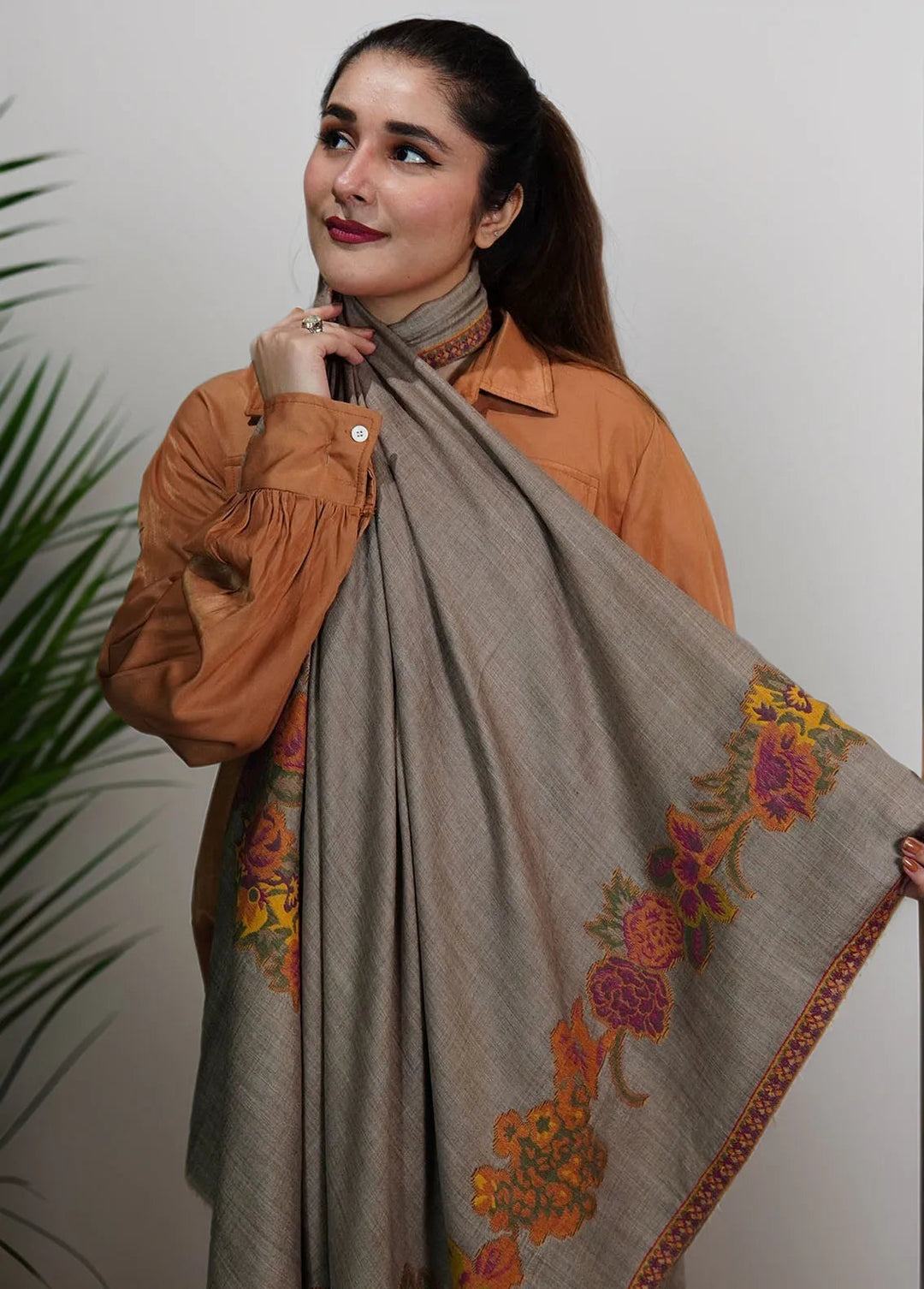 Sanaulla Exclusive Range Pashmina Shawl KPS D-42 Dark Brown 3 - Winter Collection