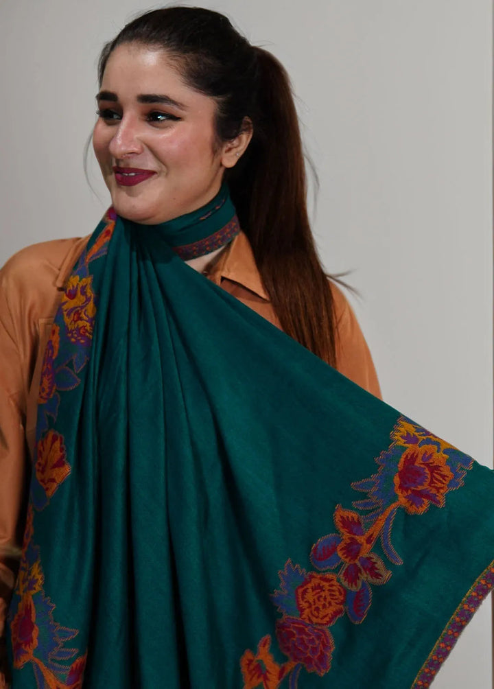 Sanaulla Exclusive Range Pashmina Shawl KPS D-42 Dark Green - Winter Collection