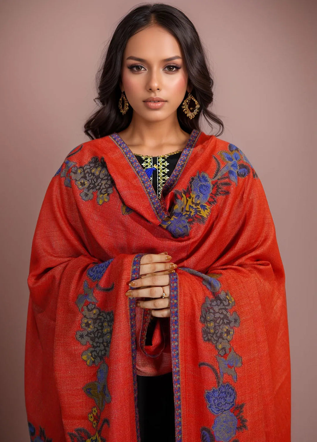 Sanaulla Exclusive Range Pashmina Shawl KPS D-42 Mehroon - Winter Collection