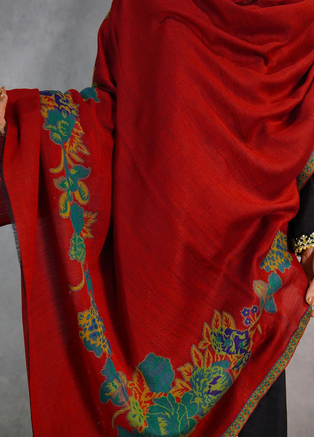 Sanaulla Exclusive Range Pashmina Shawl KPS D-42 Red 1 - Winter Collection