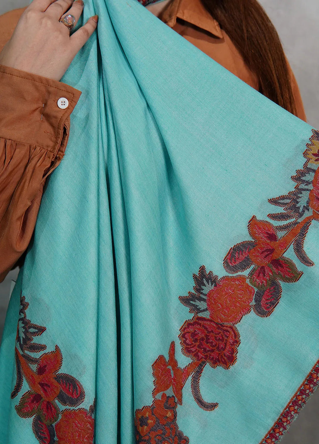Sanaulla Exclusive Range Pashmina Shawl KPS D-42 Sky Blue - Winter Collection