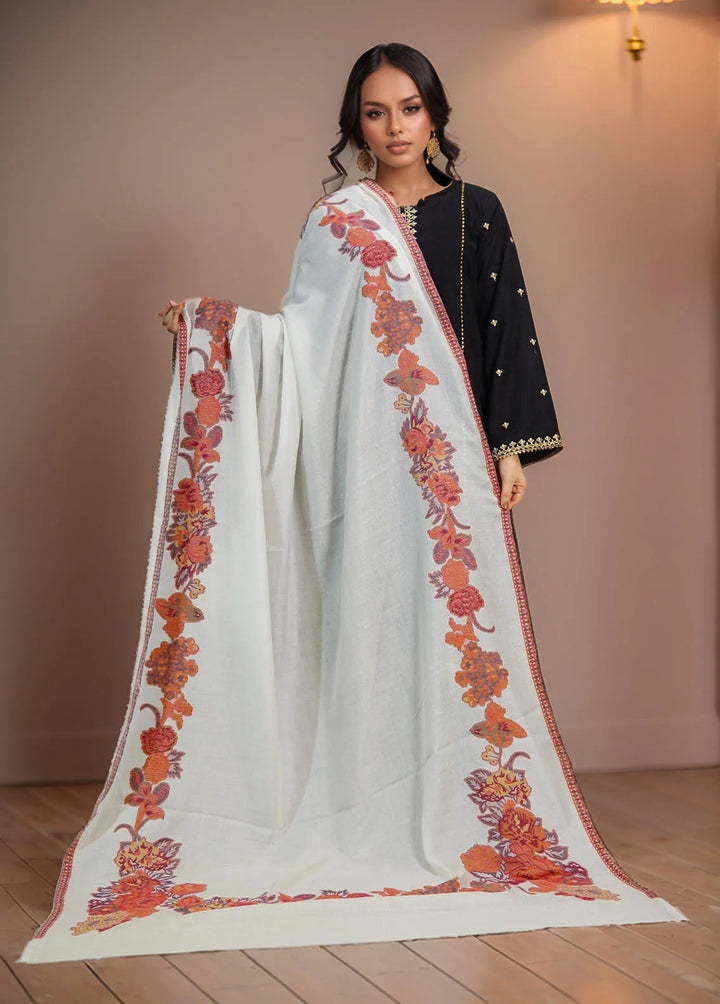Sanaulla Exclusive Range Pashmina Shawl KPS D-42 White 1 - Winter Collection