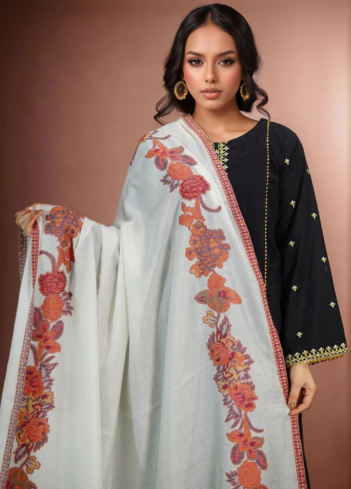 Sanaulla Exclusive Range Pashmina Shawl KPS D-42 White 1 - Winter Collection