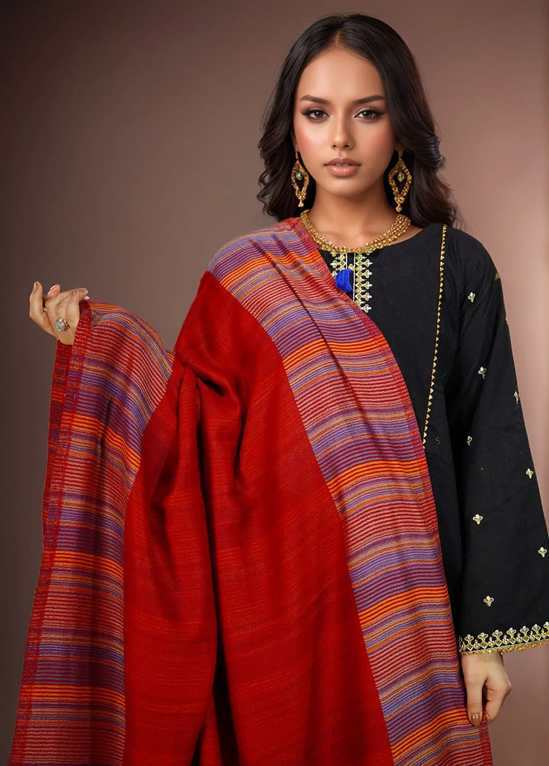 Sanaulla Exclusive Range Pashmina Shawl KPS D-43 Multi 7 - Winter Collection