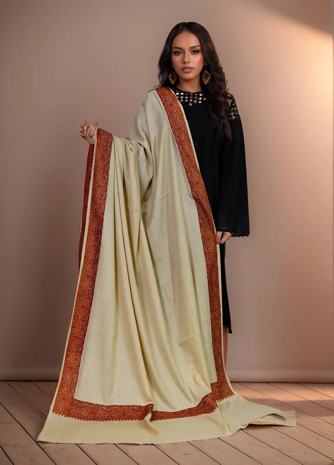 Sanaulla Exclusive Range Pashmina Shawl KPS D-45 Camel - Winter Collection