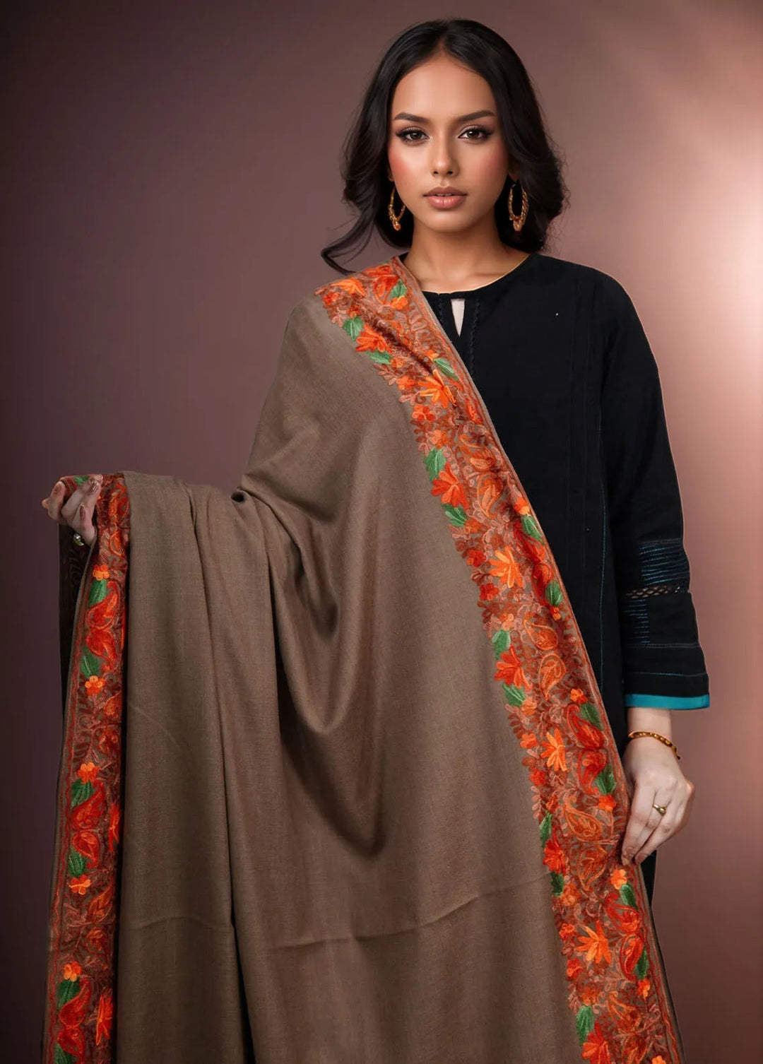 Sanaulla Exclusive Range Pashmina Shawl KPS D-5 Dark Brown 3 - Winter Collection