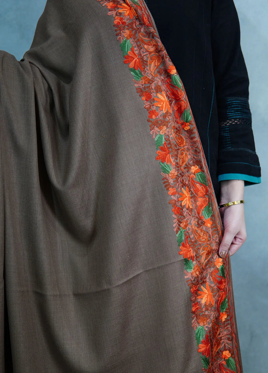 Sanaulla Exclusive Range Pashmina Shawl KPS D-5 Dark Brown 3 - Winter Collection