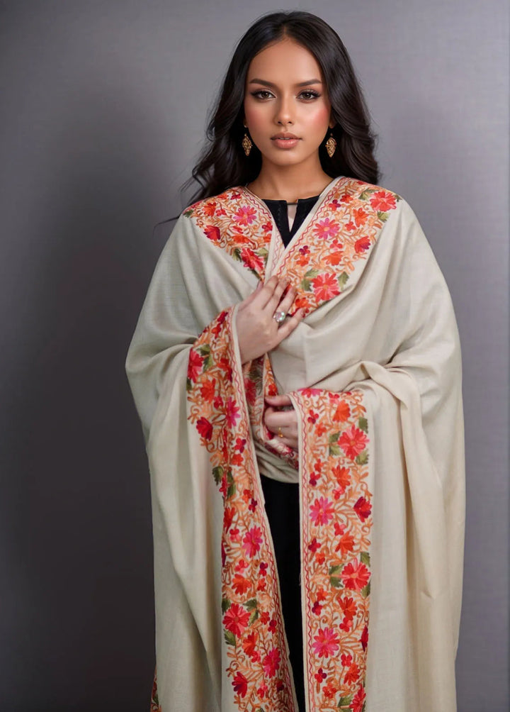 Sanaulla Exclusive Range Pashmina Shawl KPS D-5 Fawn 1 - Winter Collection